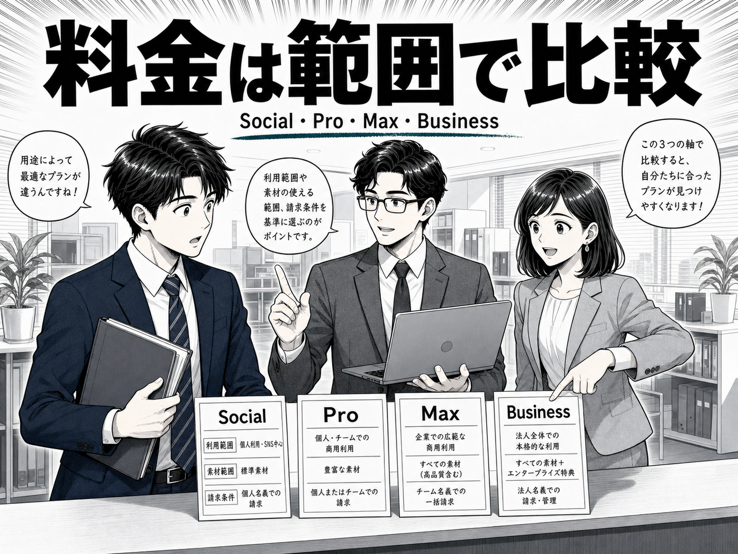 料金比較：Social・Pro・Max・Businessの違いと日本円換算