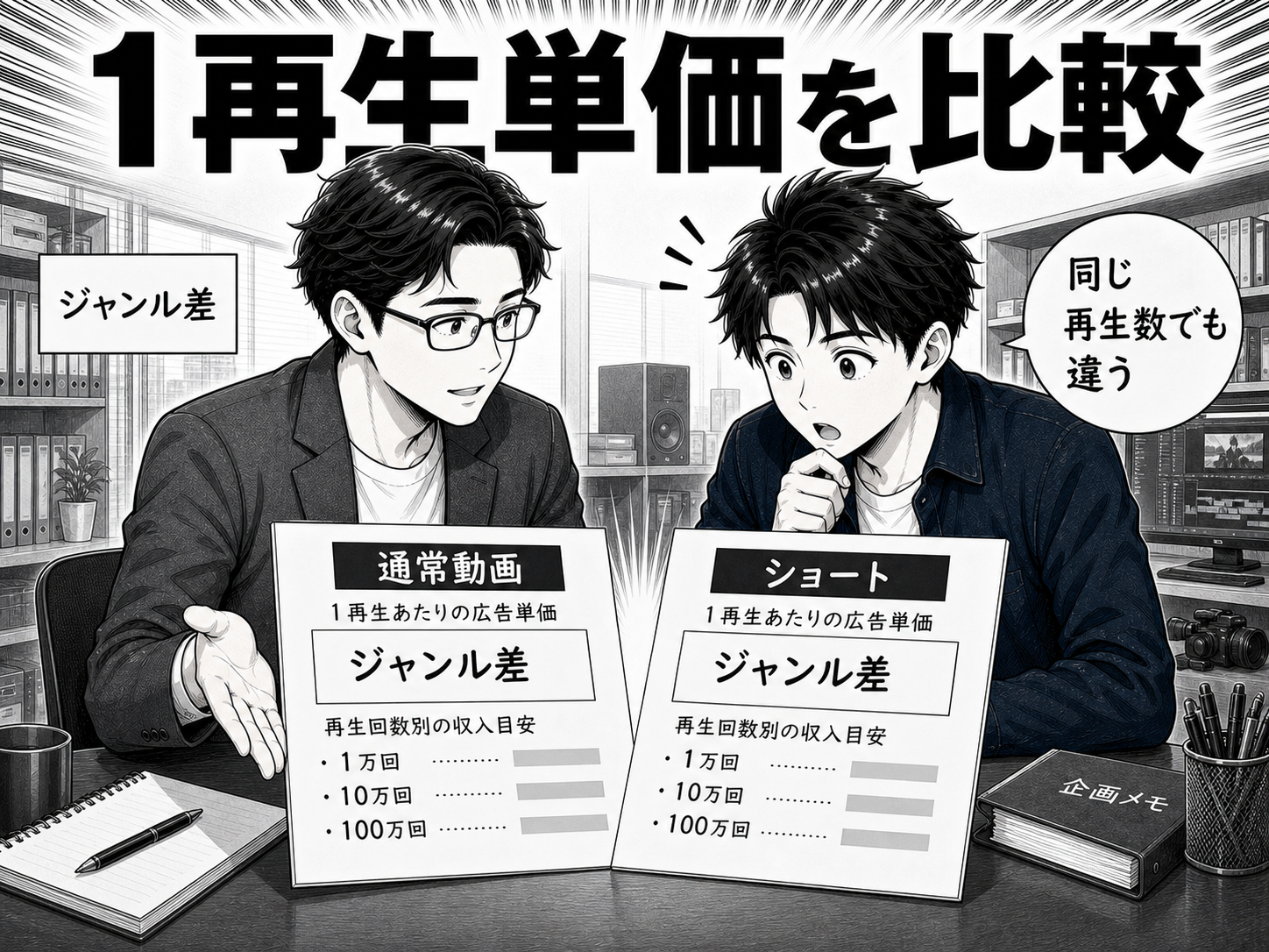 1再生あたりの広告単価と再生回数別の収入目安