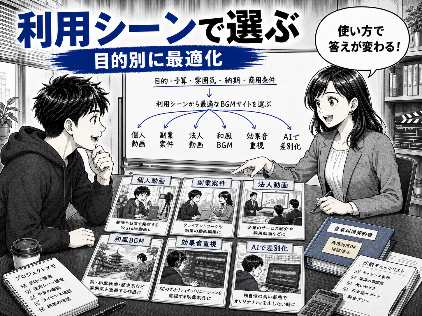 利用シーン別に最適なBGMサイトはどれ？